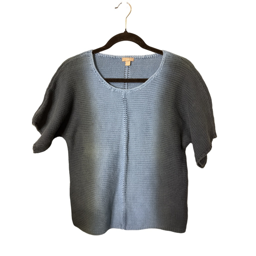Blue Cotton Knit Crew Neck Sweater S